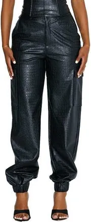 Naked Wardrobe The Crocodile Faux Leather Joggers in Black at Nordstrom Rack, Size Medium