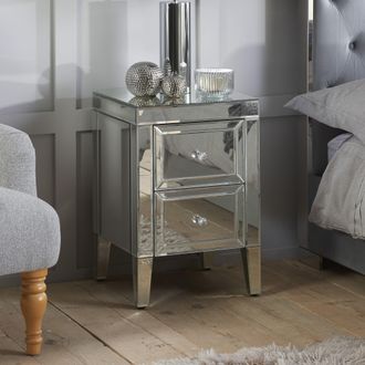 Birlea Valencia 2 Drawer Bedside Mirrored in Silver