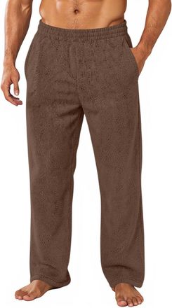 Generic Mens Fleece Pajama Pants Flannel Cotton Buffalo Plaid Comfy Lounge Pants PJ Bottoms with Pockets Light Brown