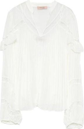 Twinset Elegante Georgette Blouse met Plooi- en Ruchesdetails - Dames - Blouses - Wit - M - Overhemden
