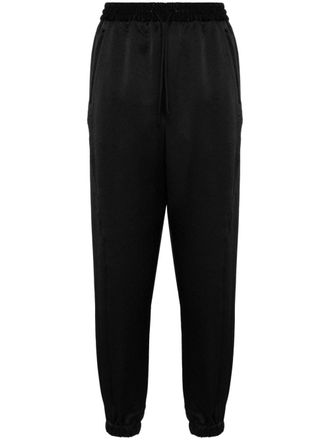 Yohji Yamamoto logo-print seersucker track pants - Black