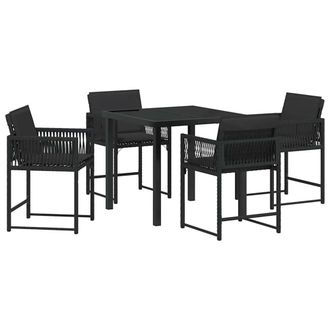 Berkfield Home 5 Piece Garden Dining Set with Cushions Black Poly Rattan