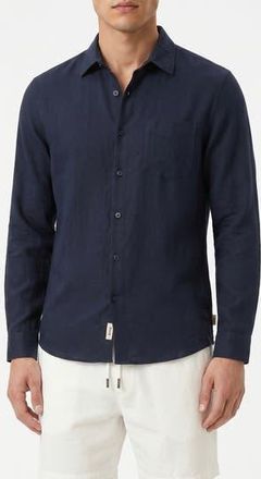 Onia Long Sleeve Linen Blend Button-Up Shirt in Midnight at Nordstrom Rack, Size Xx-Large