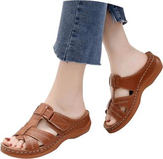 Generic Womens Sandals & Slides Slip on Sandals for Women UK Comfortable Sliders Fashion Non Slip Slippers Orthopedic Arch Support Outdoor Open Toe Wedge Shoe