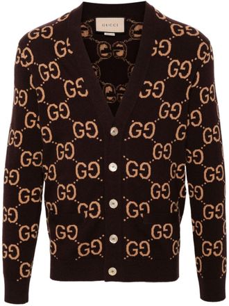 Gucci GG-jacquard wool cardigan - men - Wool - L - Brown