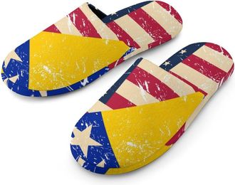 Generic U.S.A And Bosnia And Herzegovina Vintage Flag Mens Slippers Flannel Warm House Shoes with Rubber Anti-Slip Sole Slip On for Home Outdoor