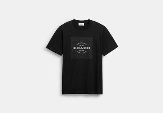 Coach Mens Signature Square T-Shirt in Black, Size X-Large | Organic Cotton