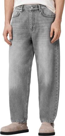 AllSaints Curve Barrel Leg Organic Cotton Denim Jeans in Washed Grey at Nordstrom, Size 32