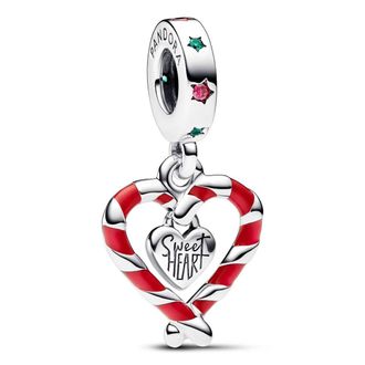 Pandora Double Candy Cane Heart Christmas Dangle Charm