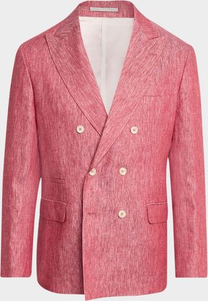Brunello Cucinelli Men & apos;s Linen Denim Double-Breasted Deconstructed Blazer