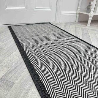 Runrug Carpet Runner Rug - Indoor/Outdoor, Reversible, 2mm - Illusion in Black | Size: 60 cm x 330 cm