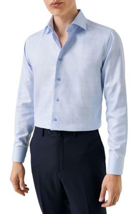 Eton Slim Fit Check King Twill Dress Shirt in Light Blue at Nordstrom, Size 17