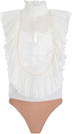 Elisabetta Franchi Body met ruches en kant - Dames - Bodies - Beige - M - Polyester - Tops