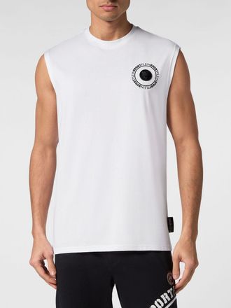 Plein Sport Canotta sportiva in jersey con scollo a girocollo e logo