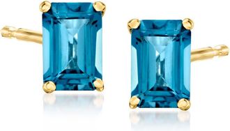 RS Pure by Ross-Simons London Blue Topaz Stud Earrings in 14kt Yellow Gold
