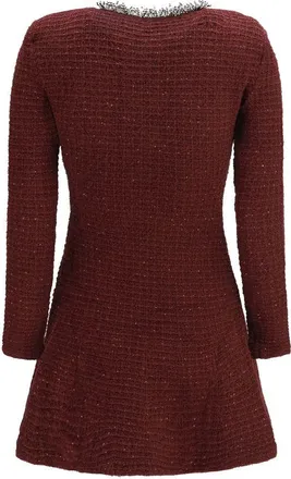 Self Portrait Beaded-Trim Knit Dress - Bordeaux