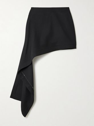 Loewe Minigonna Asimmetrica In Twill Di Lana - Nero