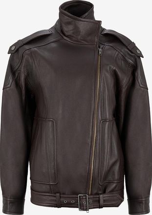 Vince Oversize-Bikerjacke aus genarbtem Leder