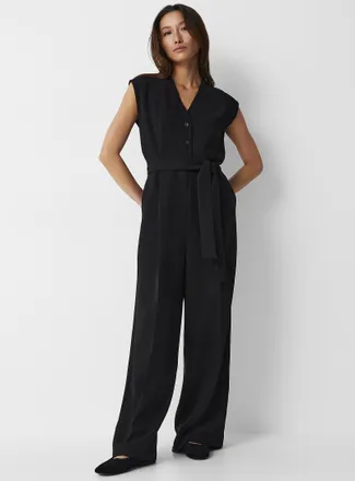 Contemporaine Womens Textured-crepe belted jumpsuit