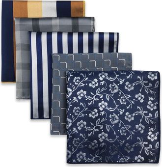 Shlax & Wing Shlax&Wing 5 Pieces Assorted Mens Pocket Square Handkerchiefs Set Lot (Set55)