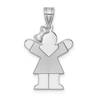 Diamond2Deal 14k White Gold The Kids Small Girl with Bow on Left Engravable Love Charm Pendant