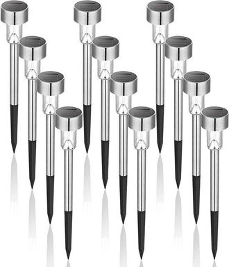 OEM Allecto Premium - Iluminaci&oacute;n Led Solar Para Jardines Y Alumbrado P&uacute;blico, 12 Unidades, Color Blanco - Acero Inoxidable