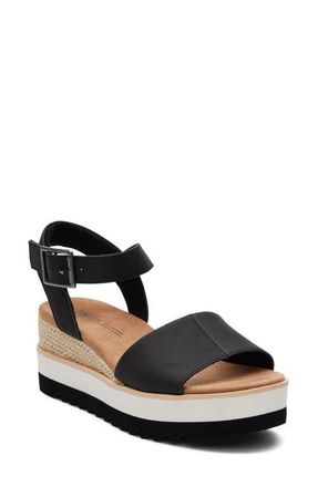 Toms Diana Platform Wedge Sandal in Black Leather at Nordstrom, Size 7.5