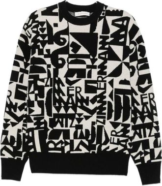 Zimmermann Intarsia Knit Logo Motif Crew - Dames - Ronde hals truien - Zwart - L - Denim - Truien & Vesten