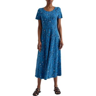 Seasalt Cornwall Veronica Floral Stretch Organic Cotton Midi Dress in Poppy Stems Sailboats at Nordstrom, Size 12 Us