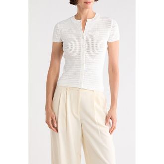 Calvin Klein Pointelle Short Sleeve Button Front Cardigan in Cream at Nordstrom Rack, Size X-Small