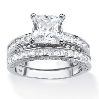 Palm Beach Jewelry 3.38 TCW CZ Two-Piece Bridal Set in Platinum-plated Sterling Silver
