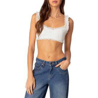 Edikted Fairytale Lace Crop Top in White at Nordstrom, Size Small