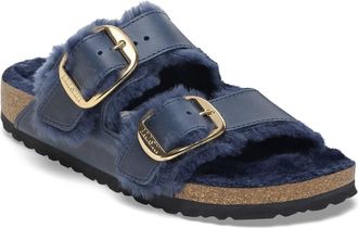 Birkenstock Womens Arizona Big Buckle Shearling Sandal In Midnight Blue