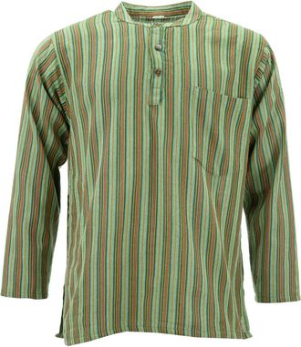 Loud Elephant Cotton Grandad Collar Shirt - Green Stripe (4X-Large)
