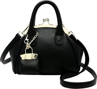 Generic Female Vintage Crossbody Bag Trendy Leather Handbag Work Bag with Purse (Black)