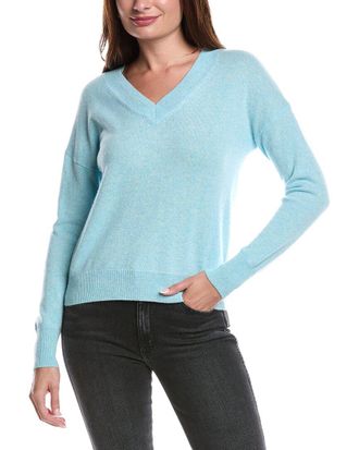 Fort&eacute; Cashmere Gathered Sleeve V-Neck Cashmere Sweater