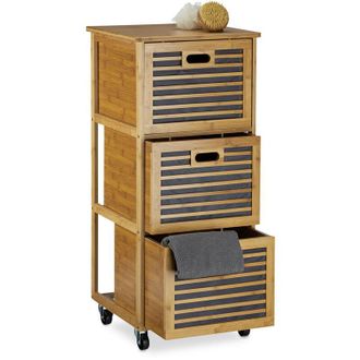 Relaxdays Scaffale per Bagno con Rotelle, Armadietto in Bambù con 3 Scomparti, Multiuso, hlp: 92 x 41 x 41 cm, Naturale - Relaxdays