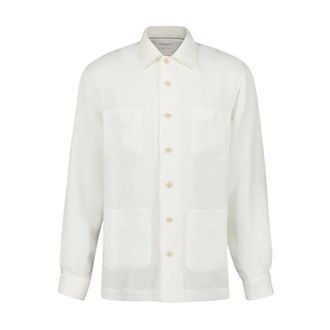 Brunello Cucinelli Casual Shirts, male, White, M, Linen Button-Up Shirt with Pockets