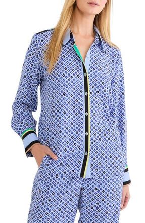 Nic+Zoe Mosaic Print Button Up Shirt in Blue Multi at Nordstrom, Size Xx-Large