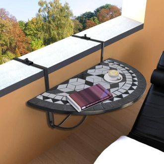 vidaXL vidaXL Tavolo Sospeso da Balcone Nero e Bianco con Mosaico