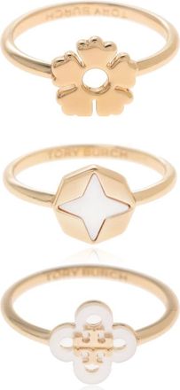 Tory Burch Clover Stacking Ring Set - Dames - Ringen - Geel - 46 MM - Accessoires