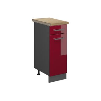 Vicco Mueble Bajo De Cocina R-line, Rojo Burdeos Alto Brillo, 30 Cm, Et Roble