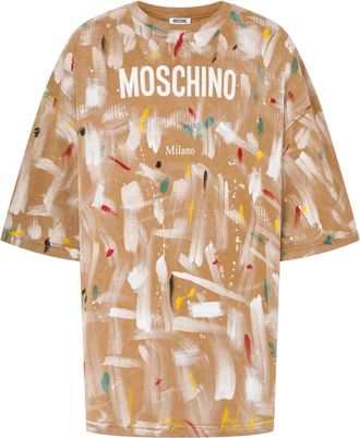 Moschino T-shirt met verfspatten - Beige