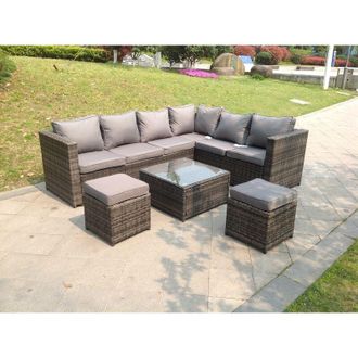 Fimous Fimous - 8 Seater Grey Rattan Corner Sofa Set Coffee Table Garden Furniture Outdoor