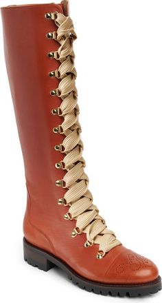 The Office of Angela Scott Mrs. Blake Knee High Lace-Up Boot in Saddle at Nordstrom, Size 6.5Us
