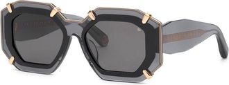 Philipp Plein SPP098V0819 Geometric Full Rim Sunglasses - Gray