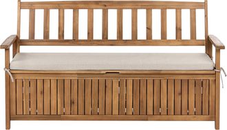Beliani Banco De Jard&iacute;n Con Almacenaje De Madera Maciza De Acacia R&uacute;stico 160 Cm Con Coj&iacute;n De Olefina Beige Sovana