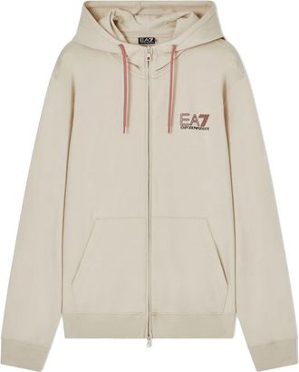 Emporio Armani Hooded sweatshirt met volledige ritssluiting - Heren - Vesten met rits - Beige - M - Katoen - Hoodies & sweatvesten