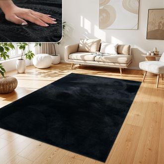 Paco Home Paco Home - Alfombra Para Sal&oacute;n En Falsa Piel Peluche Pelo Largo Suave Disponible En Varios Colores 160x230 Cm, Negro