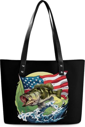 Generic Bass Fish U.S Flag Tote Bags for Women Cute Shoulder Purses Handbags